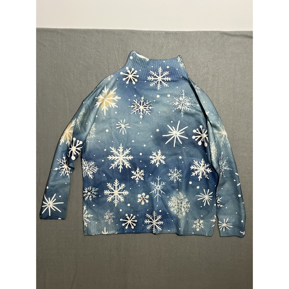 Women's XL Blue Snowflake Mock Neck Sweater Winter Holiday‎ Pullover